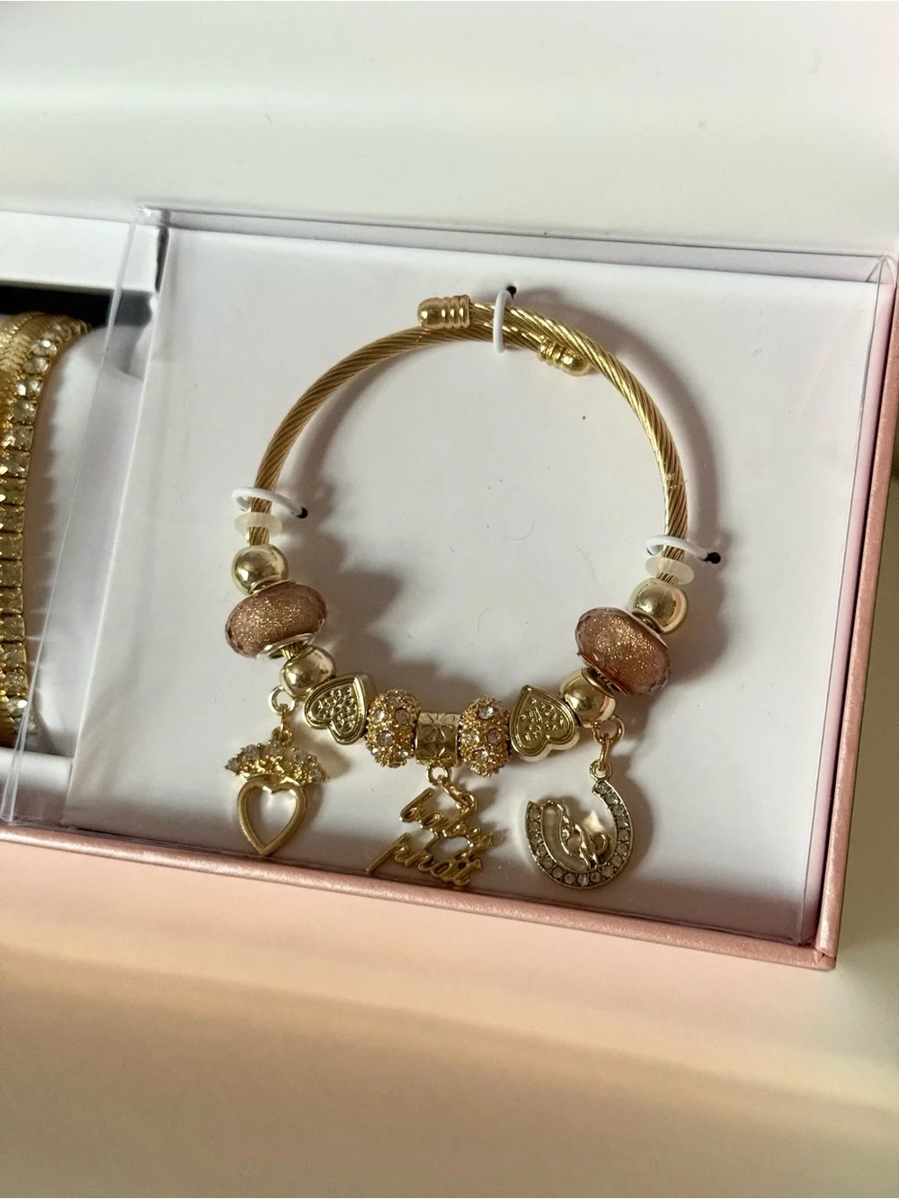 Baby Phat Pink and Gold Watch and Charm Bangle Set